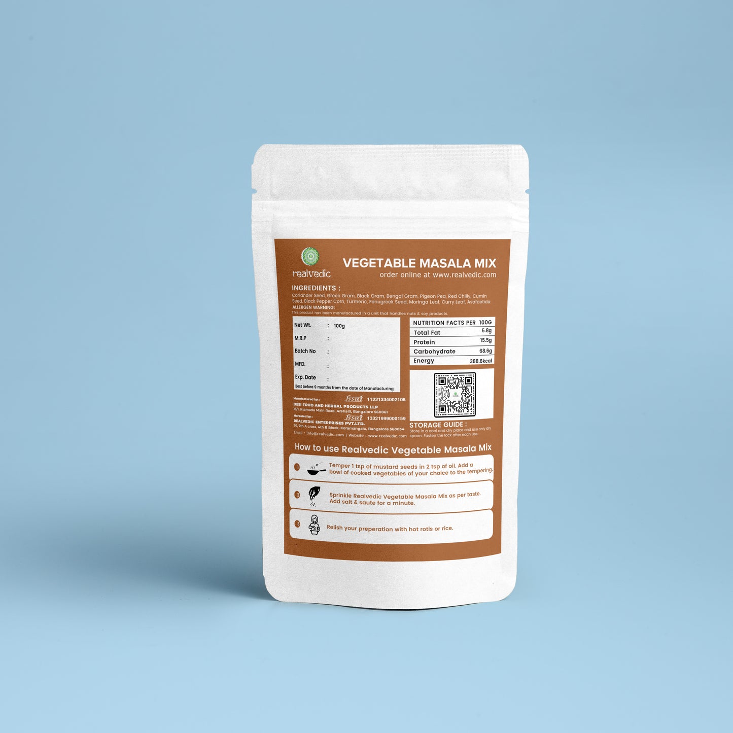 Vegetable Masala Mix 100g | with Superfood Moringa & Horsegram