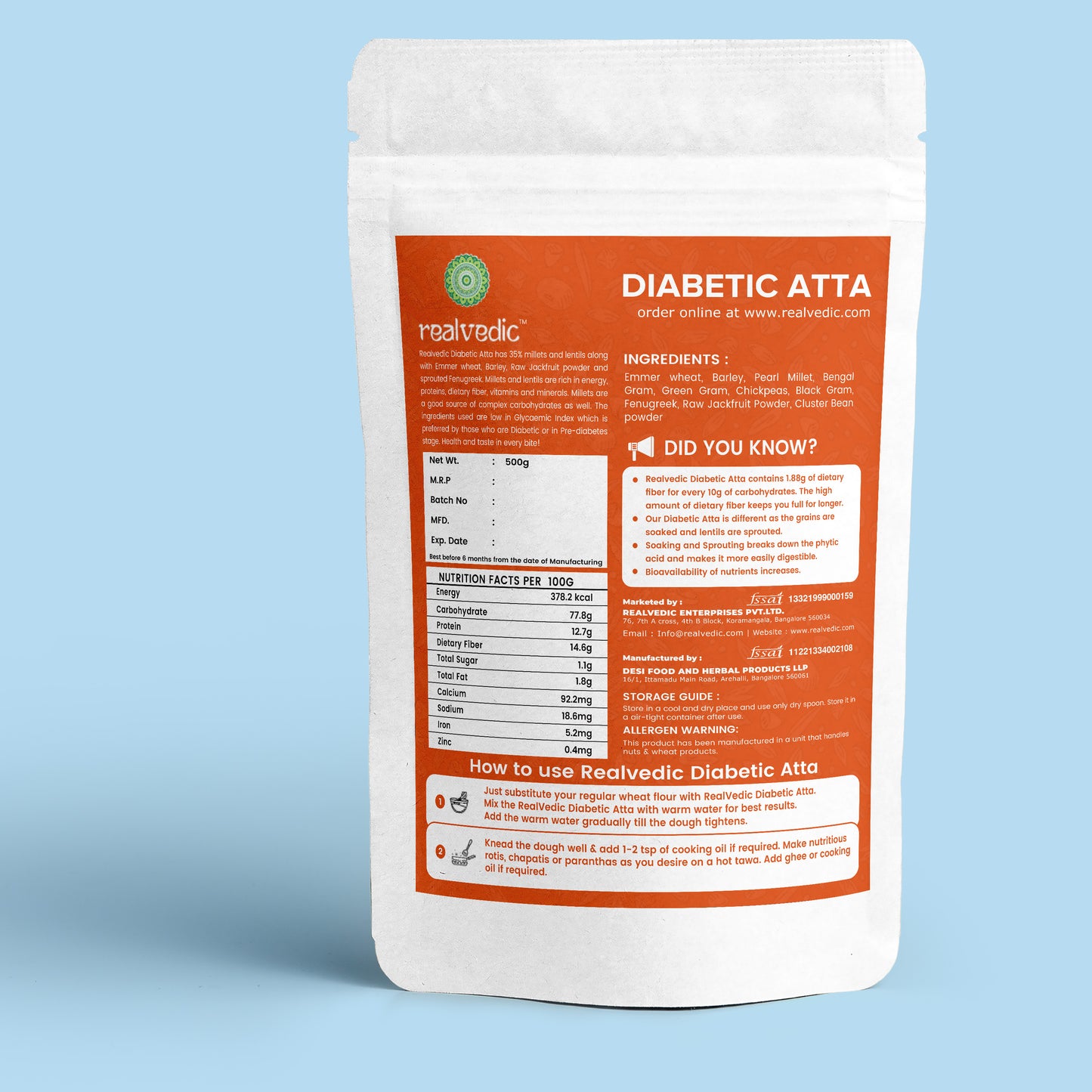Diabetic Atta | Gluten Free Millets and Emmer Wheat & Grains | Low GI